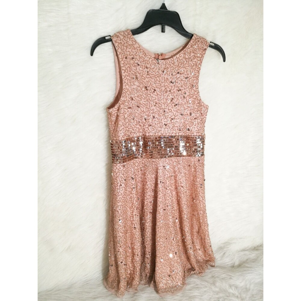 2019 Ashley Lauren rose gold dress Blush Pink Sequin Fit & Flare Party Dress 12
